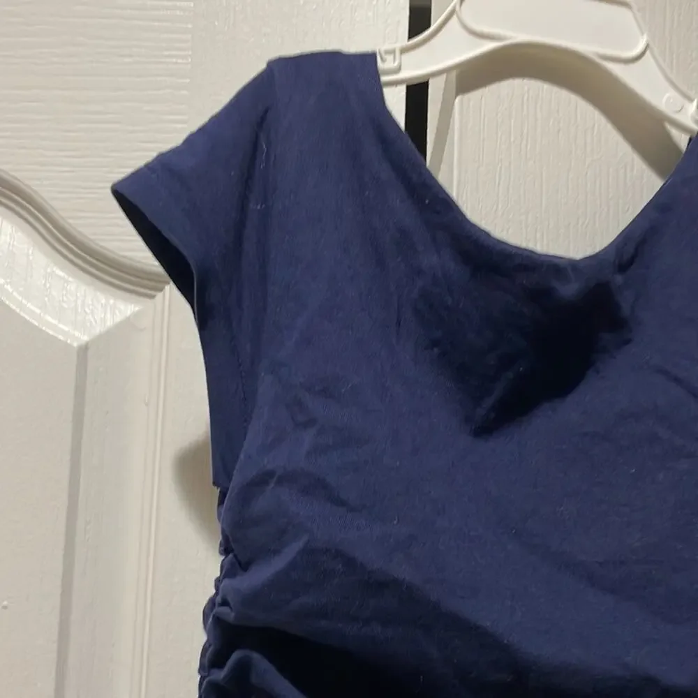 Ralph Lauren 5 navy blue drip waisted rushed gathers four tier hemline EUC